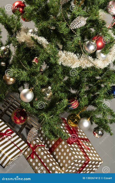 Christmas Tree with Presents Underneath. Stock Photo - Image of ...