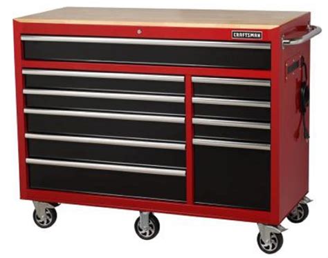 Craftsman 56” 10 Drawer Rolling Cabinet with Wood Top - Red