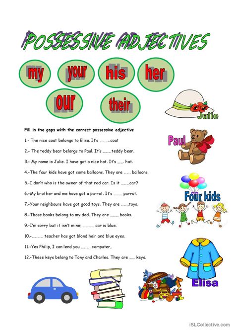 Possessive Adjectives And Pronouns Worksheet