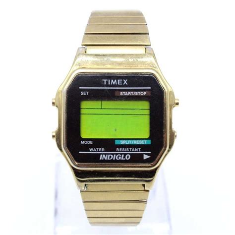 Vintage Timex Digital Watch Mens Gold Tone Stainless … - Gem