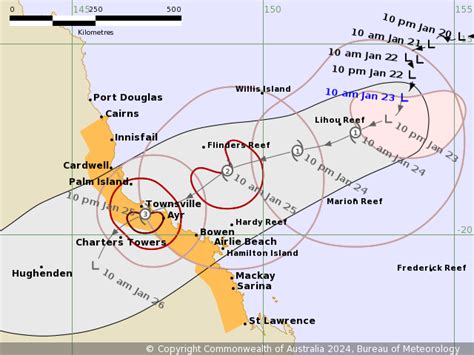 QLD Tropical Cyclone Watch: Cairns to St Lawrence (not including Cairns), including Townsville ...