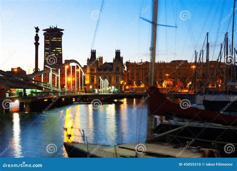 Port Vell during Sunset. Barcelona Stock Photo - Image of boat, catalonia: 45055310