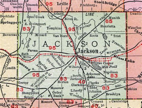 Jackson County, Michigan, 1911, Map, Rand McNally, Michigan Center ...