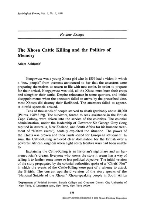 (PDF) The Xhosa Cattle-Killing and the Politics of Memory