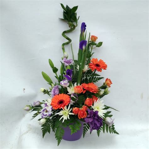 Lucky Bamboo arrangement (Flowers and colours may vary due to seasons ...