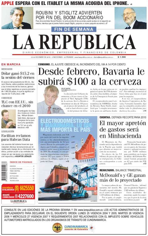 Periódico La Republica (Colombia). Periódicos de Colombia. Edición de ...