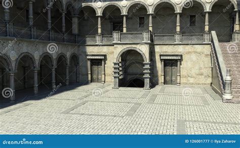 Courtyard Medieval Castle Hand Drawn Royalty-Free Stock Image | CartoonDealer.com #16322212