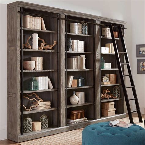 Tuscan 3-piece Bookcase Wall and Ladder | Bookcase wall, Home library design, Home