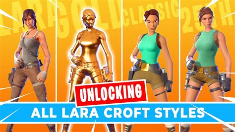 All LARA CROFT Styles in Fortnite (Gold, Classic, 25th Anniversary ...