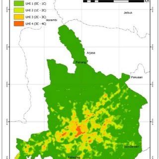 Urban Heat Island Map (a) 2013; (b) 2015; (c) 2017; (d) 2019; (e) 2021... | Download Scientific ...