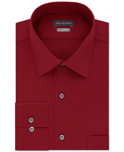 Van Heusen Cotton Fitted Stretch Wrinkle Free Sateen Solid Dress Shirt in Bright Red (Red) for ...