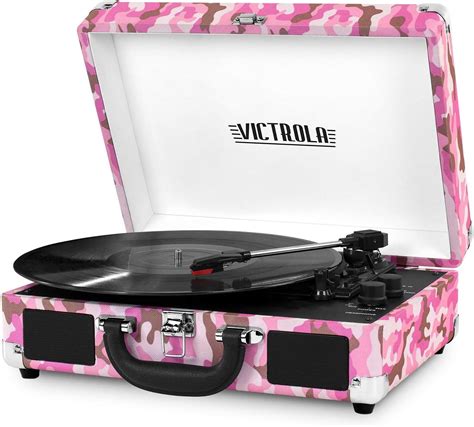 Amazon.com: Victrola Vintage 3-Speed Bluetooth Suitcase Turntable with Speakers, Pink Camo ...