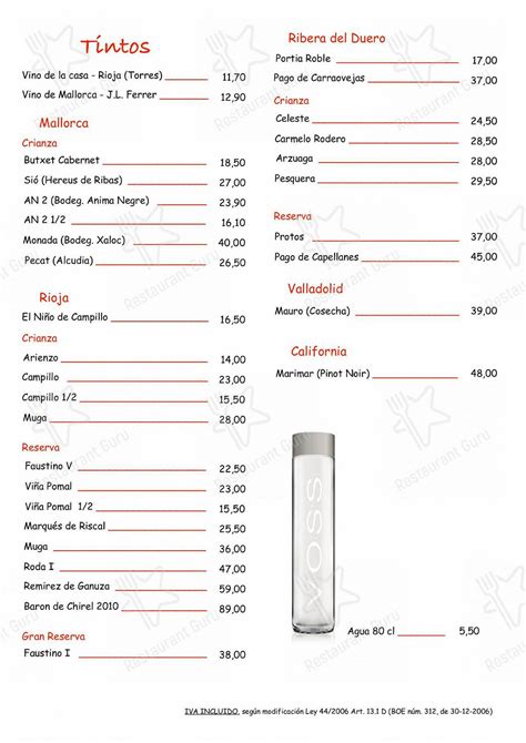 Menu at Miramar restaurant, Port d'Alcúdia