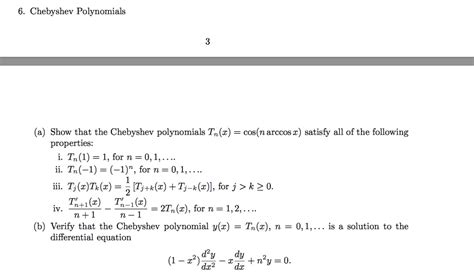 Solved 6. Chebyshev Polynomials (a) Show that the Chebyshev | Chegg.com