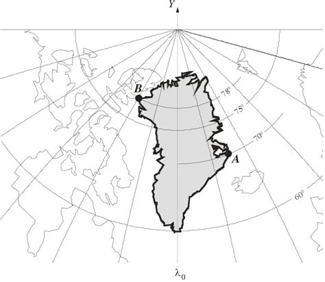 Transverse Mercator projection of Greenland graticule interval 15 ...