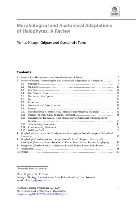 (PDF) Morphological and Anatomical Adaptations of Halophytes: A Review | Constantin Toma ...