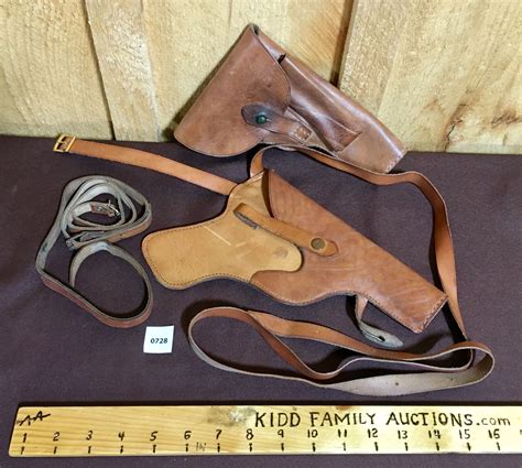 LOT OF 3 - LEATHER SEMI-AUTO PISTOL HOLSTERS & SLING