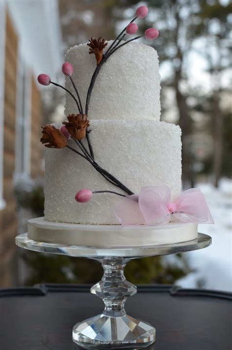 Winter Themed Baby Shower Cake With Sugar Pine Cones And Berries - CakeCentral.com