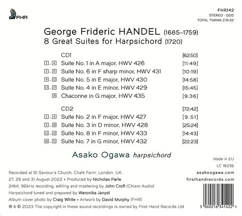 Handel: 8 Great Suites For Harpsichord (1720) - Asako Ogawa - La Boîte ...