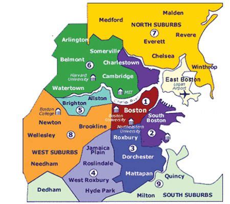 Neighborhoods In Boston Map | Boston Massachusetts On A Map