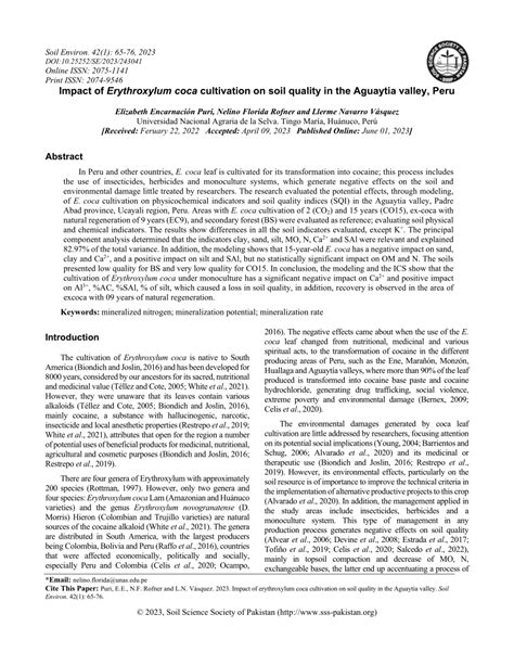 (PDF) Impact of Erythroxylum coca cultivation on soil quality in the Aguaytia valley, Peru