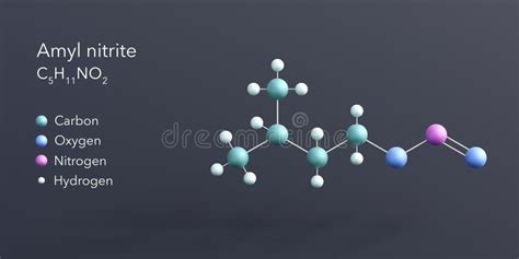 Amyl Nitrite Molecule 3d Rendering, Flat Molecular Structure with Chemical Formula and Atoms ...