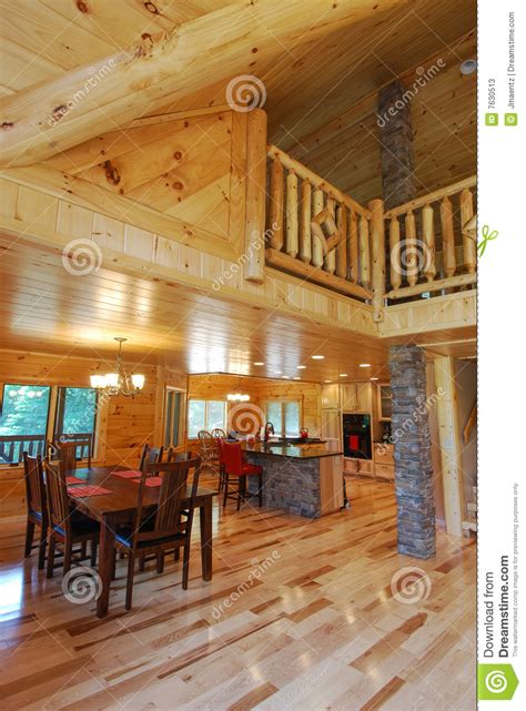 Log House Kitchen and Dining Interior Stock Image - Image of light ...