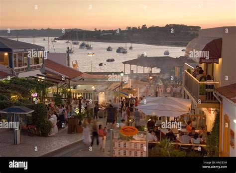 Portugal Algarve Alvor in the evening fish restaurants by the estuary ...