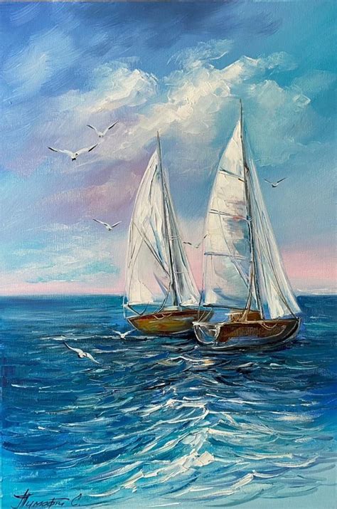 Original sailboats sea oil painting on canvas blue ocean etsy – Artofit