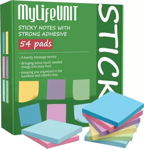 MYLIFEUNIT STICKY NOTES 3X3, Bulk Pack 54 Note Pads 5400 Sheets for ...