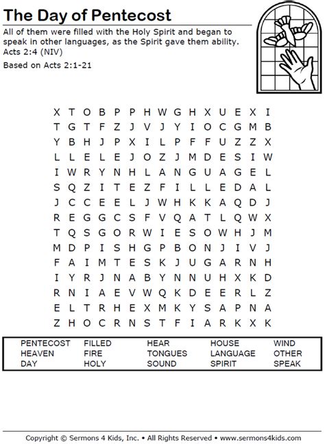 The Day of Pentecost Word Search | Sermons4Kids