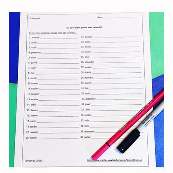 French Past Participles for past tense worksheets | TPT