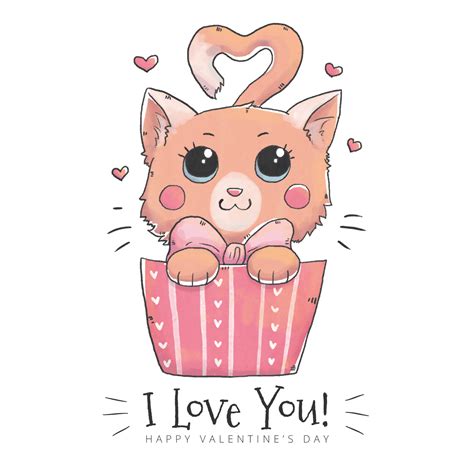 Cute Cat Character Inside A Gift Box To Valentine's day 172957 Vector ...