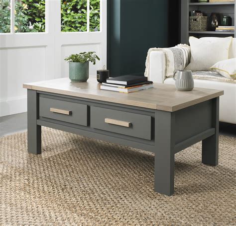 Oakham Dark Grey & Scandi Oak Coffee Table With Drawers - Bentley Designs UK Ltd