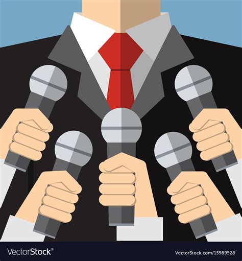 Press conference with media microphones Royalty Free Vector