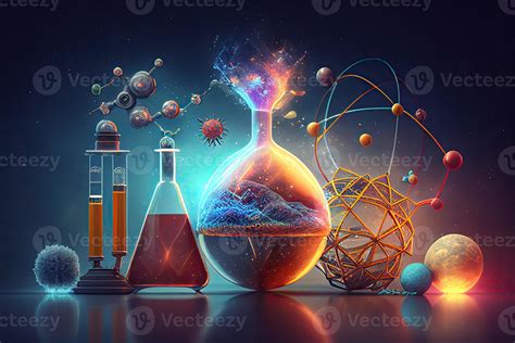 Science background illustration, scientific design. Flasks, glass and ...