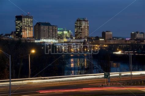 Manchester Skyline At Night – New Hampshire Stock Photography and Scenic Images