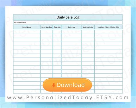 Daily Sales Log Sheet Printable and Fillable PDF Digital - Etsy | Free business plan, Trend ...