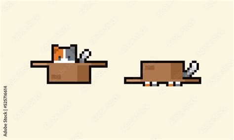 Pixel art cat in the box cartoon with yellow background. Cute orange cat. desktop wallpaper ...