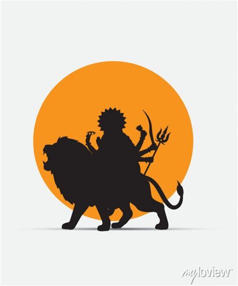 Lord maa durga vector graphic with lion silhouette graphics. • wall stickers silhouette ...