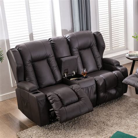 Ebern Designs Faux Leather Home Theater Seating with Cup Holder ...