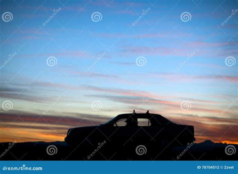 Silhouette of Sedan Car on the Sunset Background Stock Photo - Image of ...