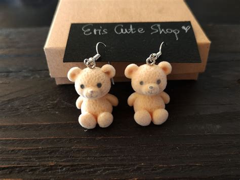 Cute Bear Earrings Girly Bear Earrings Little Beige Bear - Etsy