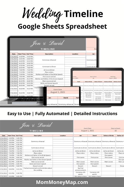 Wedding Day Timeline Google Sheets Spreadsheet – Mom Money Map