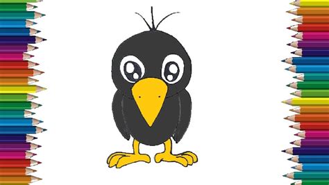 How to draw a crow cute and easy - Cartoon crow drawing and coloring - YouTube