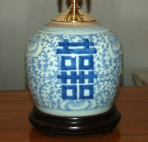 Chinese GINGER JAR LAMP Blue & White Porcelain Double Happiness 5-P | eBay | Ginger jar lamp ...