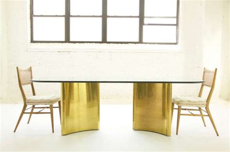 Rectangular Dining Table Patinated Brass Base with Glass Top — Lyfairs
