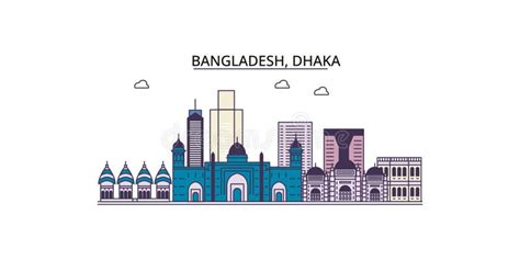 Bangladesh, Dhaka Tourism Landmarks, Vector City Travel Illustration ...