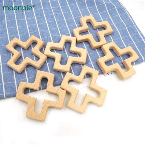 10pcs 74mm handmade Hollow carving cross shaped beech wooden teether plus baby teething wooden ...