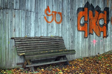 Free Images : wood, seat, graffiti, wooden bench, art, bank, out, wooden wall, wall boards, man ...